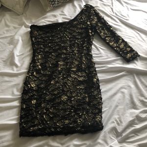 Symphony Bodycon One Shoulder Dress - gold/Black
